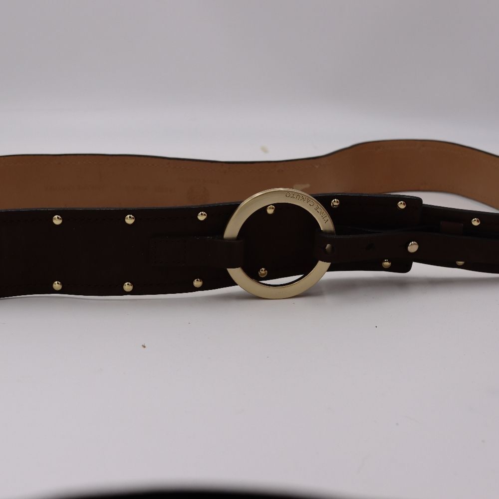 Vince Camuto Brown Suede Leather Belt Gold-Tone Circle Buckle